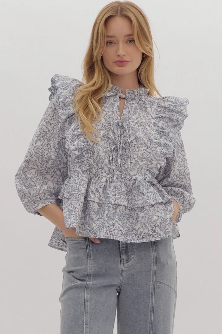 Entro Navy Floral Blouse