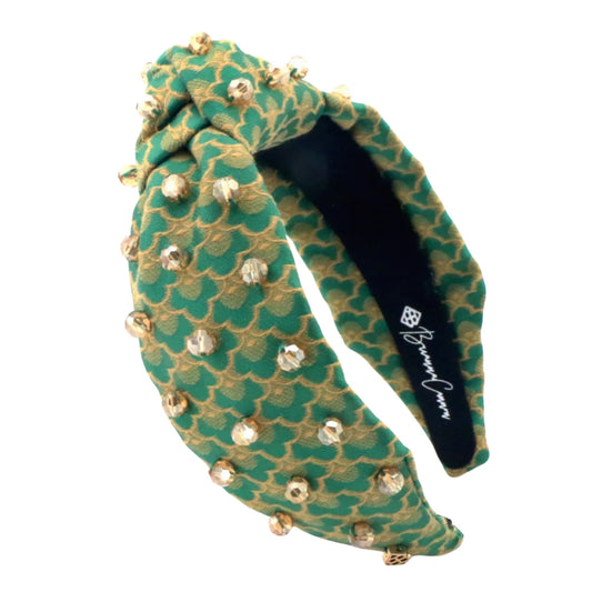 Brianna Cannon Green Scalloped Headband With Gold Beads