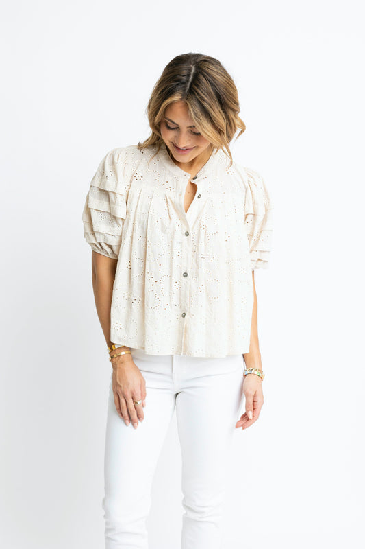 Eyelit Button Puff Sleeve