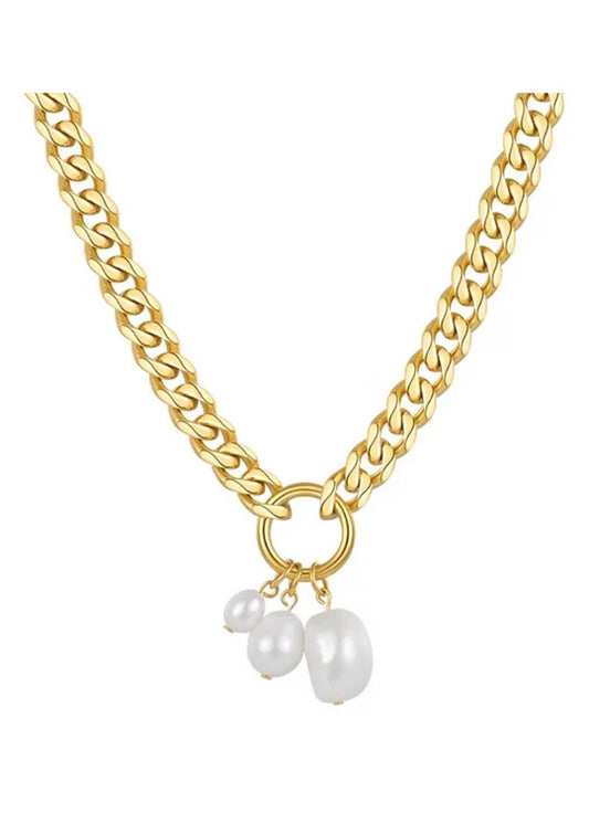 HJane Pearl Charm Curb Chain Necklace