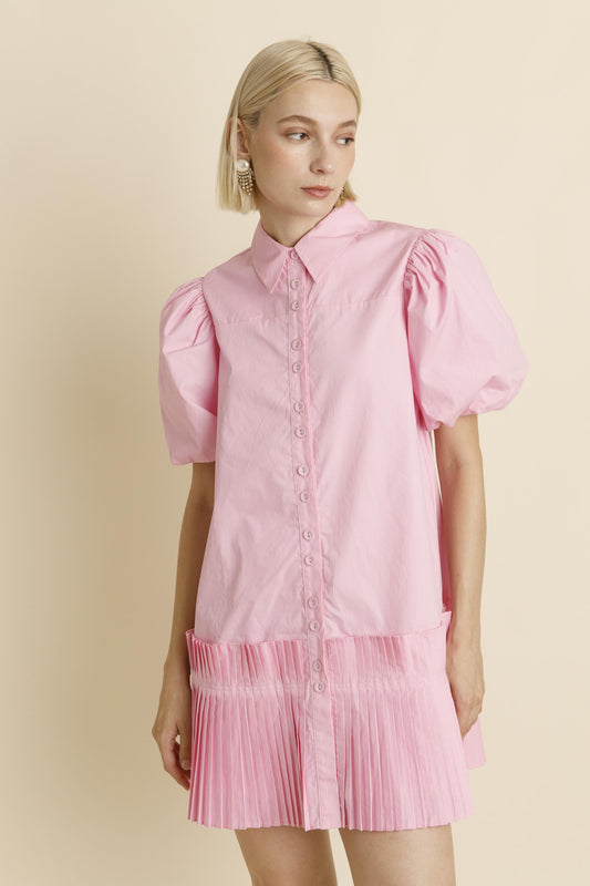 Pink Pleated Hem Dress