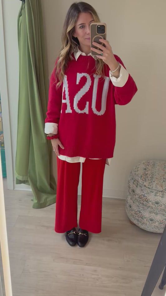 Le Lis Round Neck USA Oversized Sweater