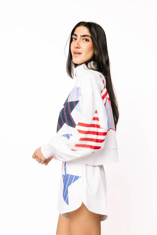 Queen of Sparkles White USA Stripe Patch Star Short