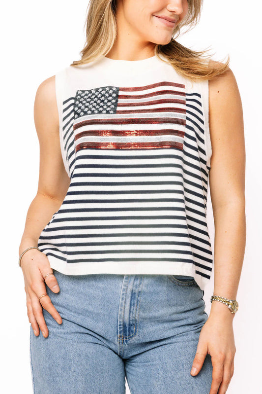 Queen of Sparkles Knit American Flag Stripe Tank