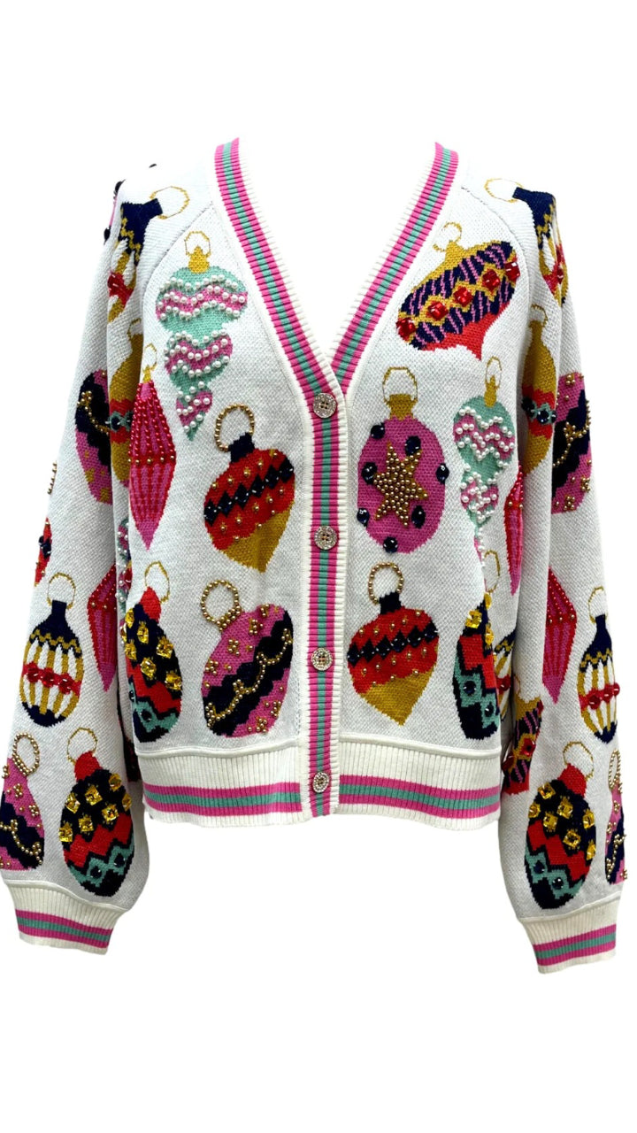 Queen Of Sparkles Beige Ornament Cardigan