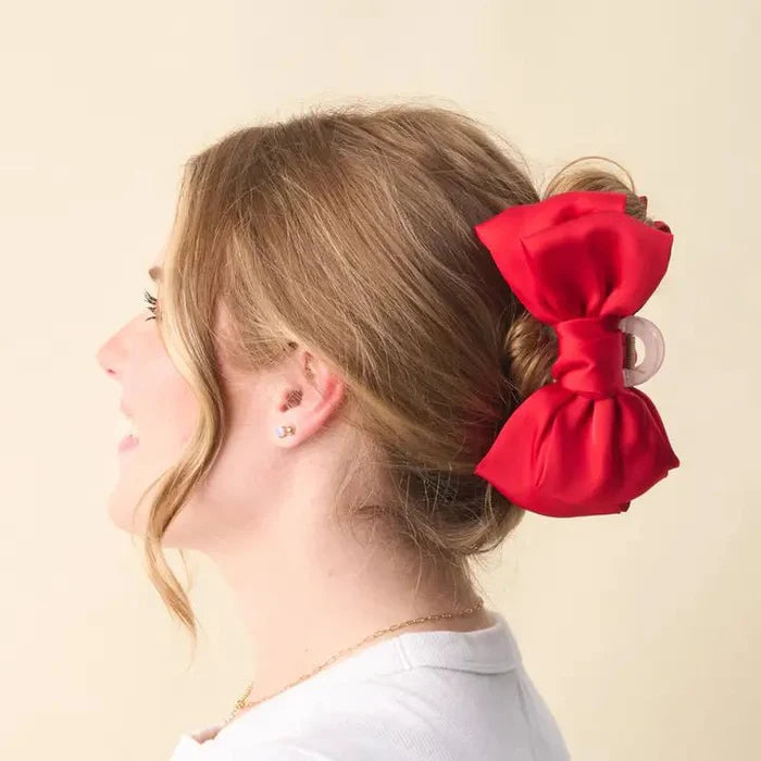 The Darling Effect Satin Bow Claw Clip Red