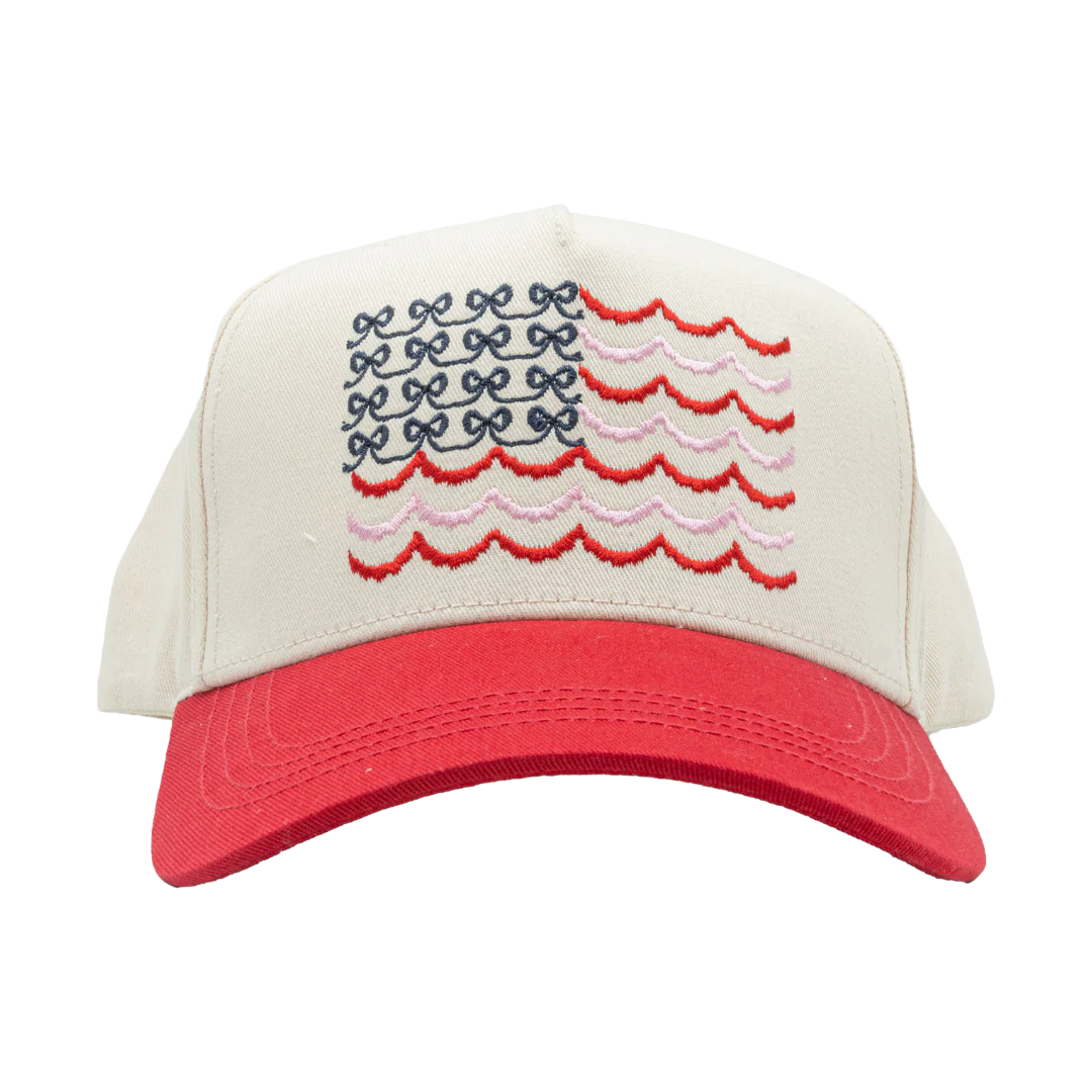 Simply Southern Ladies Cream Bow Flag Trucker Hat