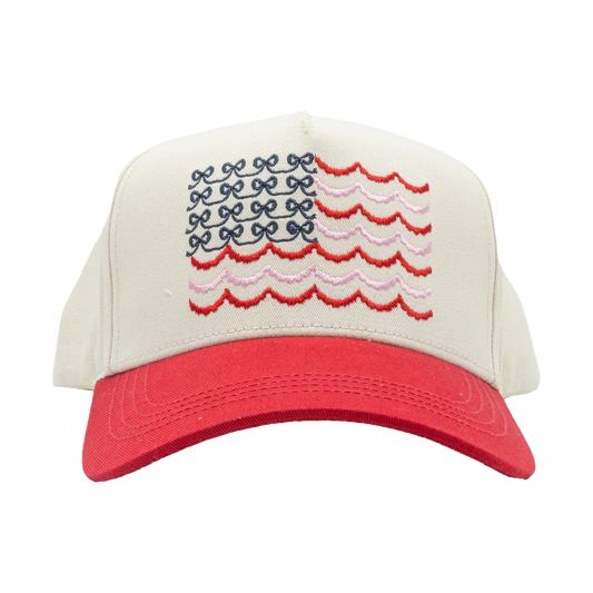 Simply Southern Ladies Cream Bow Flag Trucker Hat